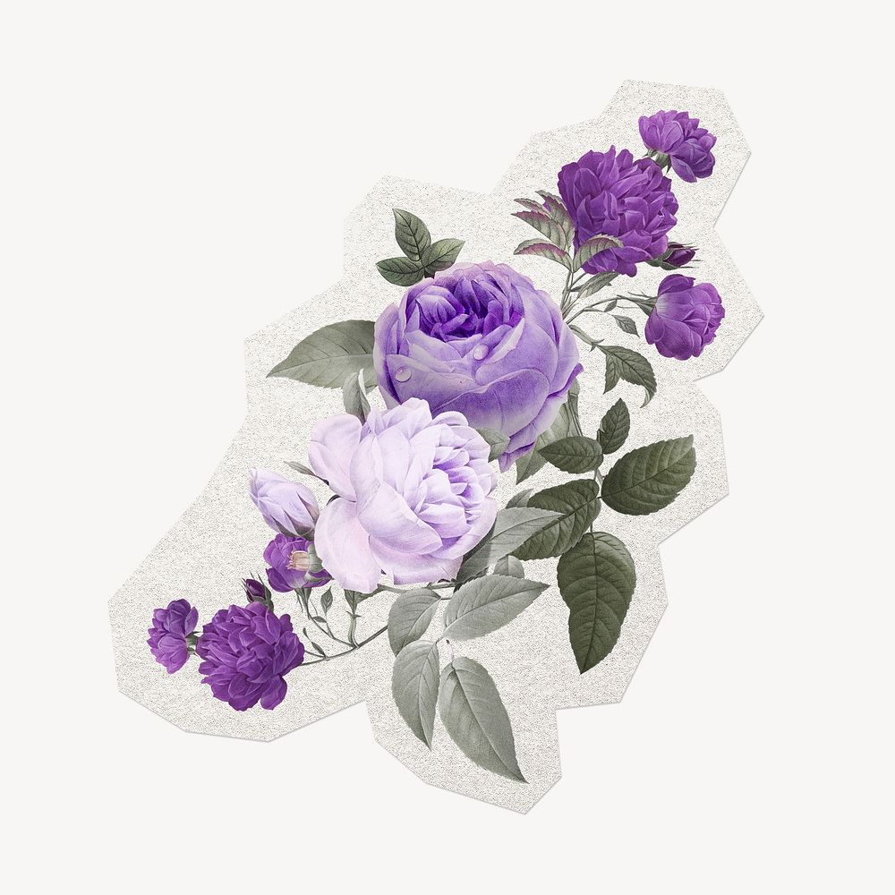Purple flower sticker, double moss rose