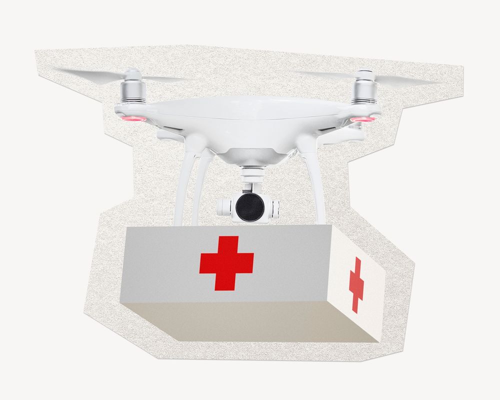 Medical drone clipart sticker, paper craft collage element