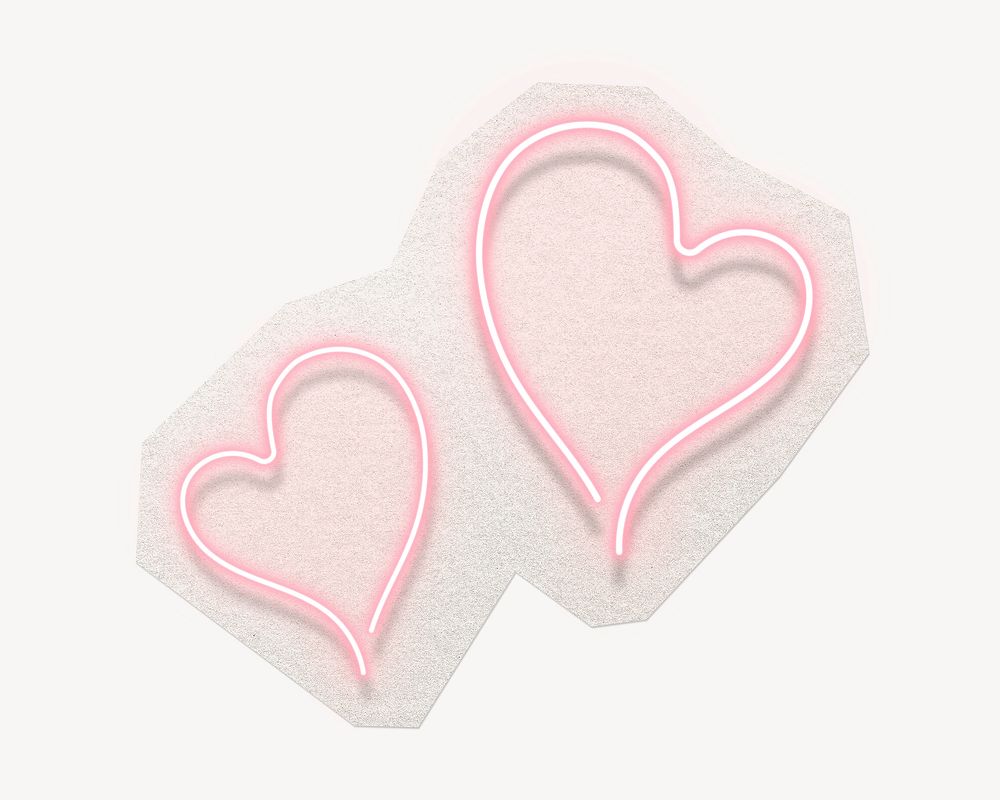 Neon hearts, love clipart sticker, paper craft collage element