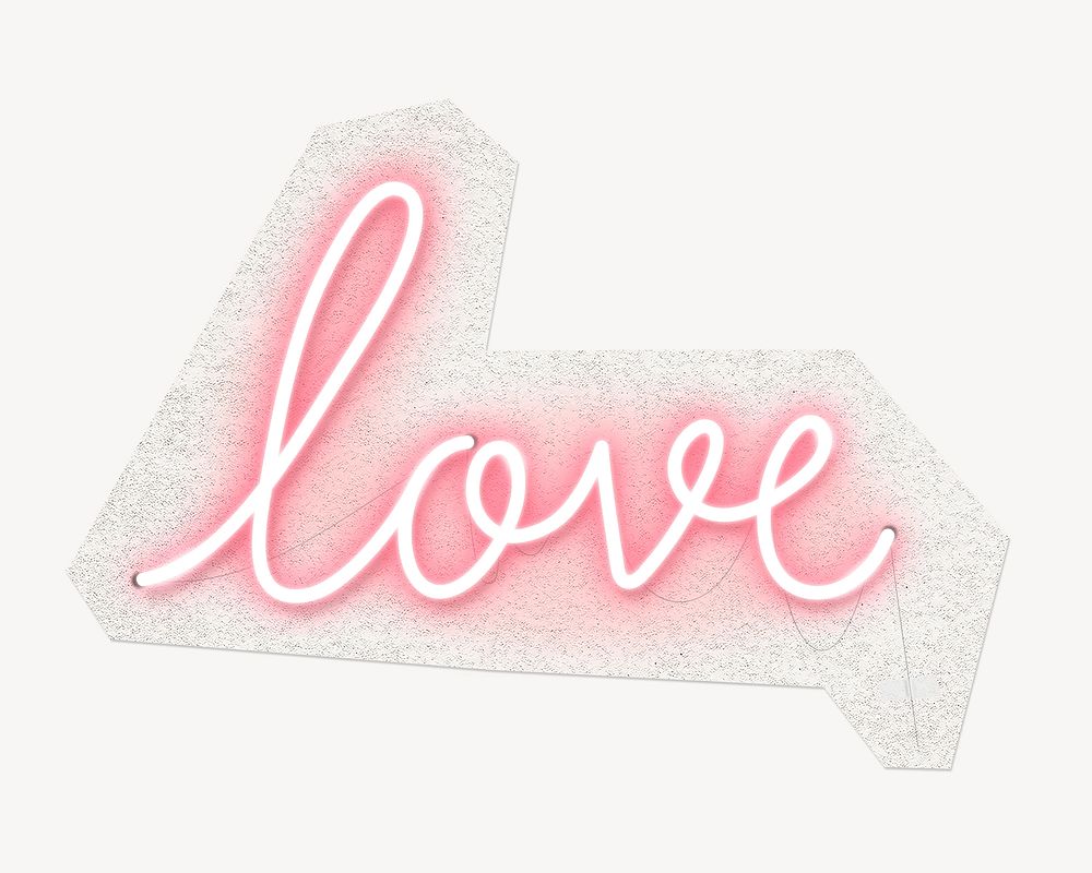 Love word, romantic neon typography sticker, paper craft collage element