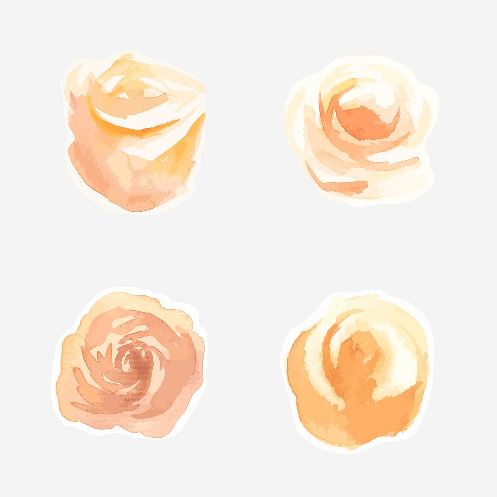 Yellow roses vintage watercolor sticker set