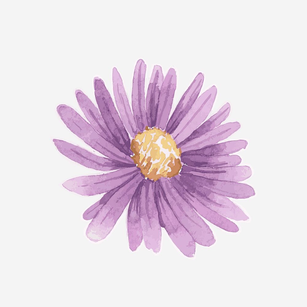 Watercolor purple daisy psd hand drawn sticker element
