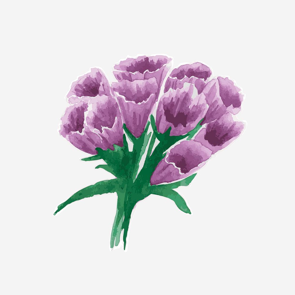 Classic purple flower bouquet hand drawn watercolor flower