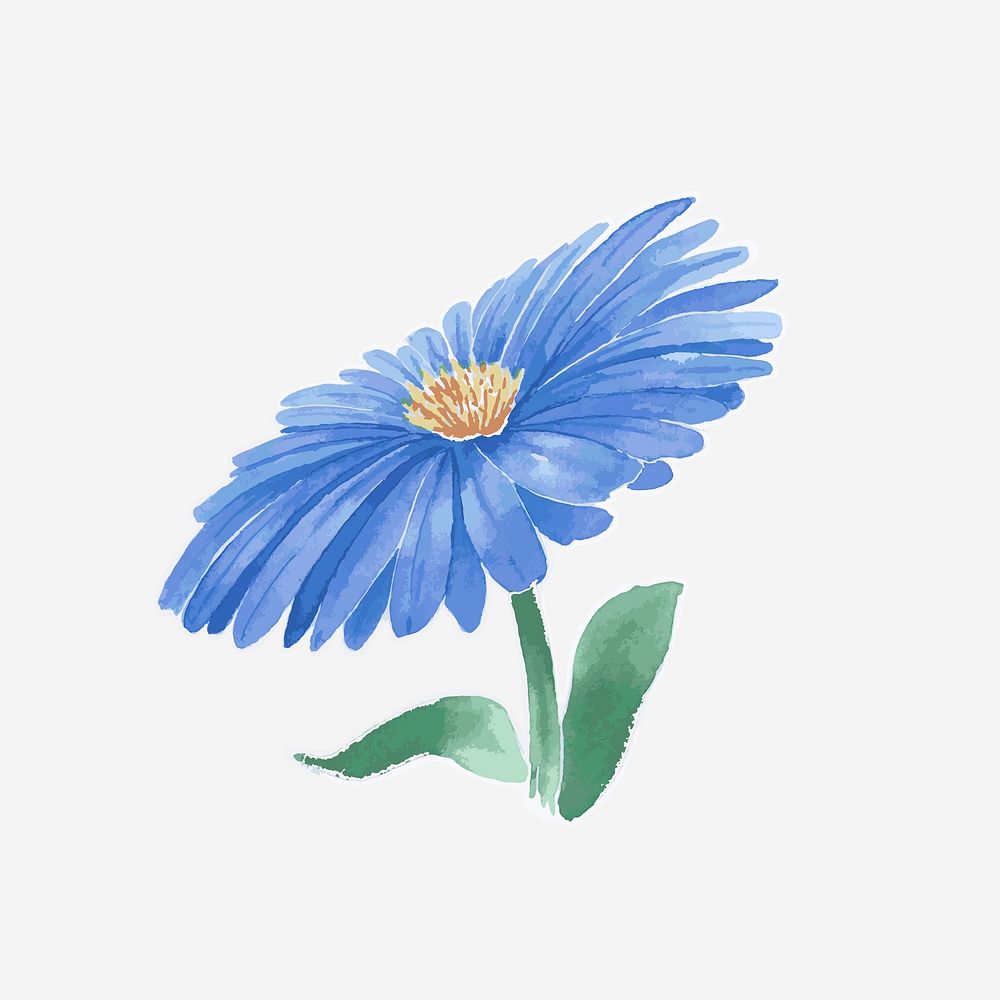 Watercolor blue aster vector hand drawn sticker element