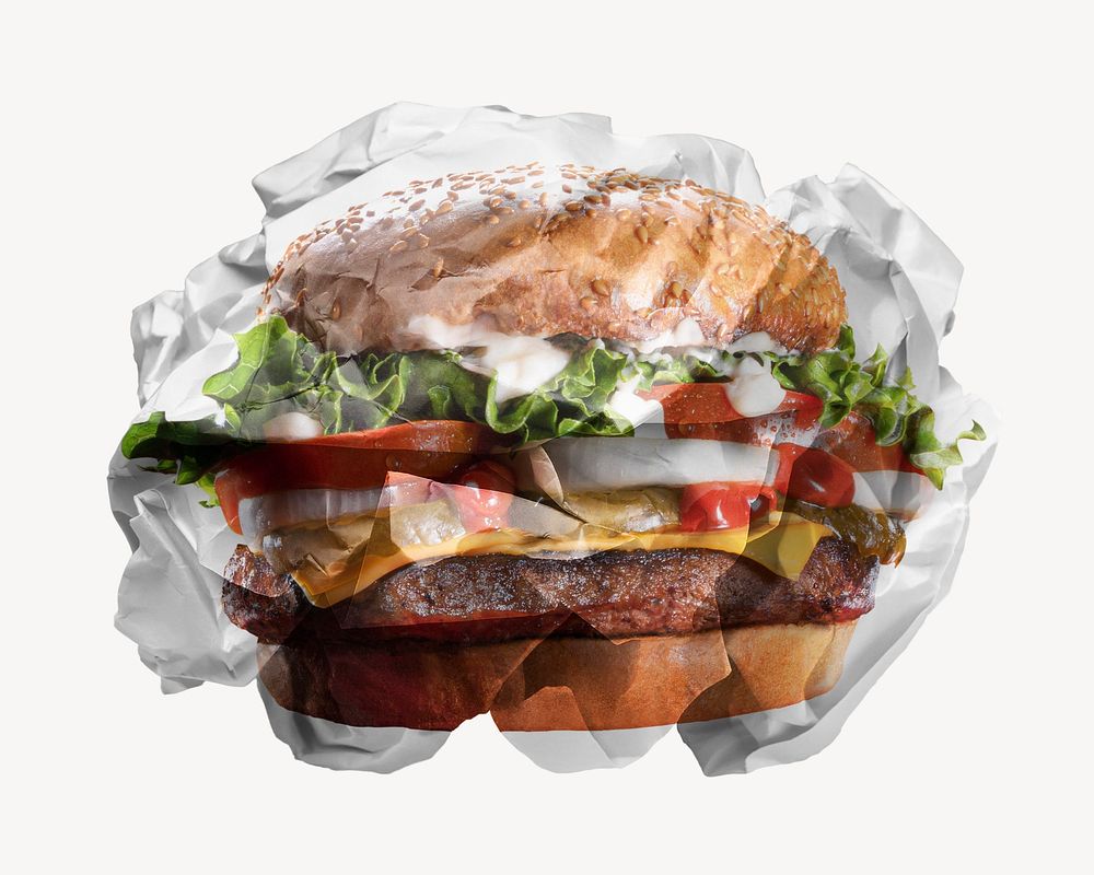 Hamburger poster crumpled paper ball, paper waste