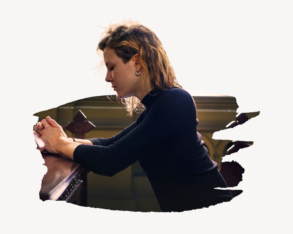 Woman praying in the church image element