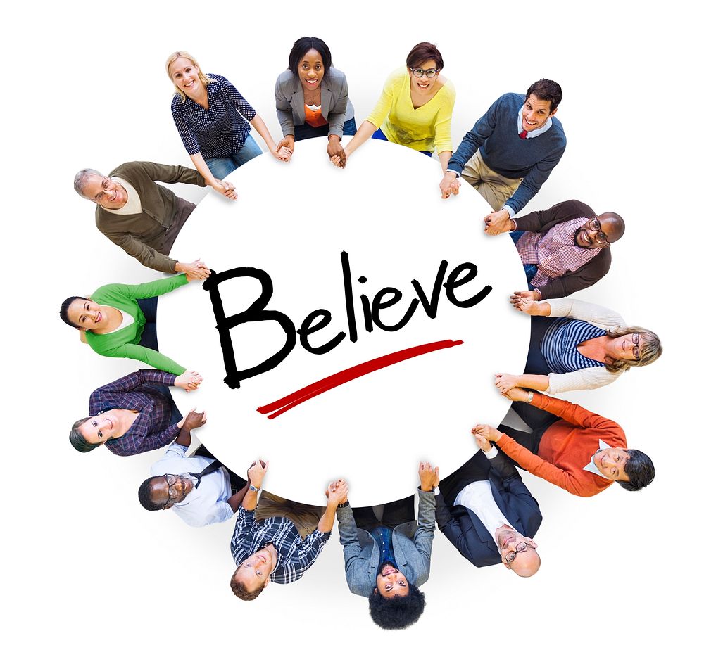 Multi-Ethnic Group of People Holding Hands and Belief Concept