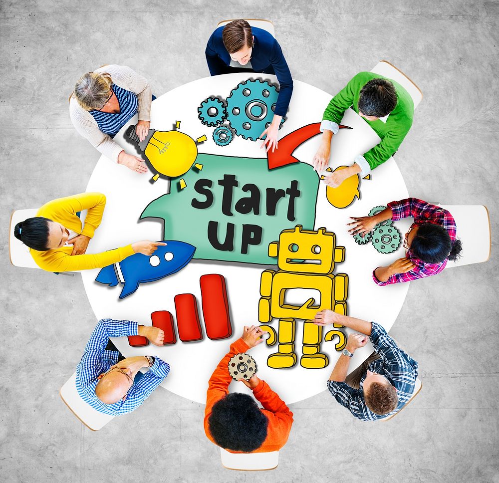 Aerial View with People and Startup Business Concepts