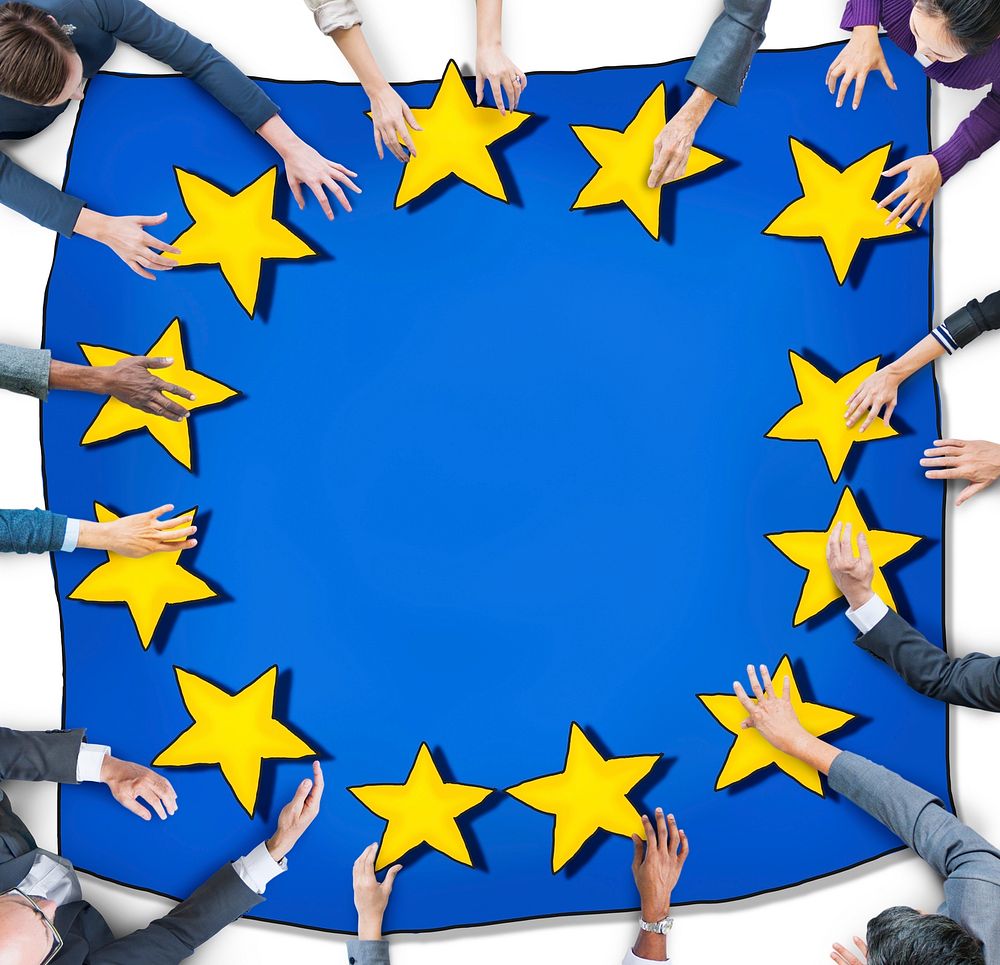 Aerial View with Business People and European Union Flag