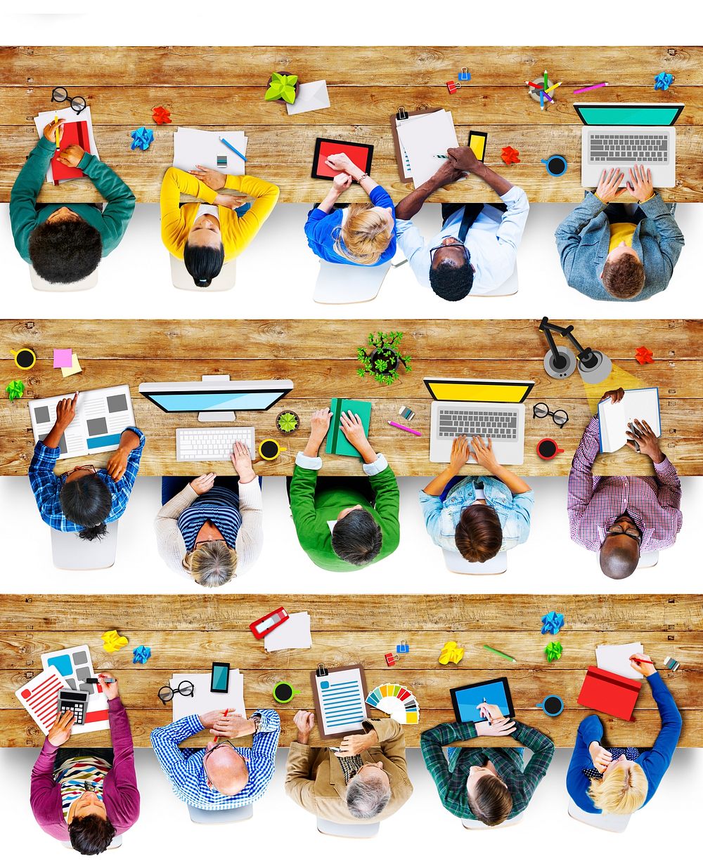 Group of People Using Digital Devices in Photo and Illustration