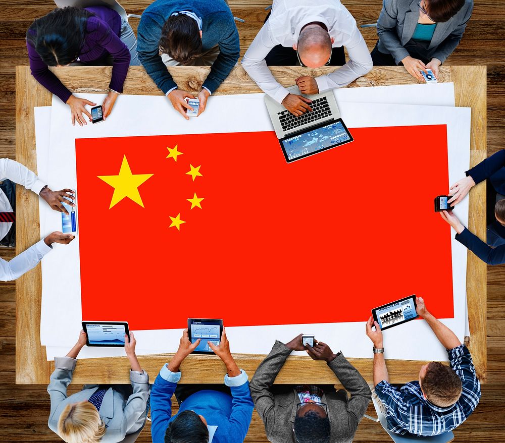 China National Flag Business Communication Meeting Concept