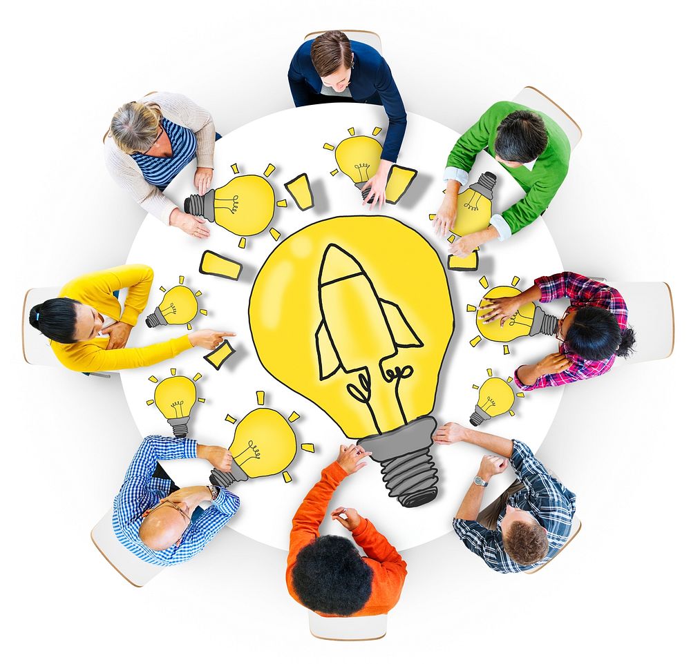 Group of Diverse People with Light Bulb Symbol