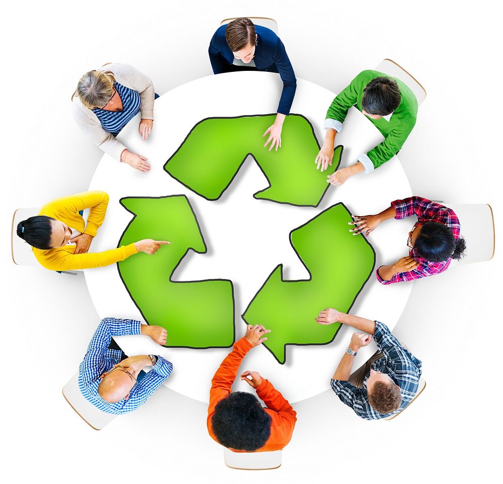 Multiethnic Group of People with Recycling Symbol