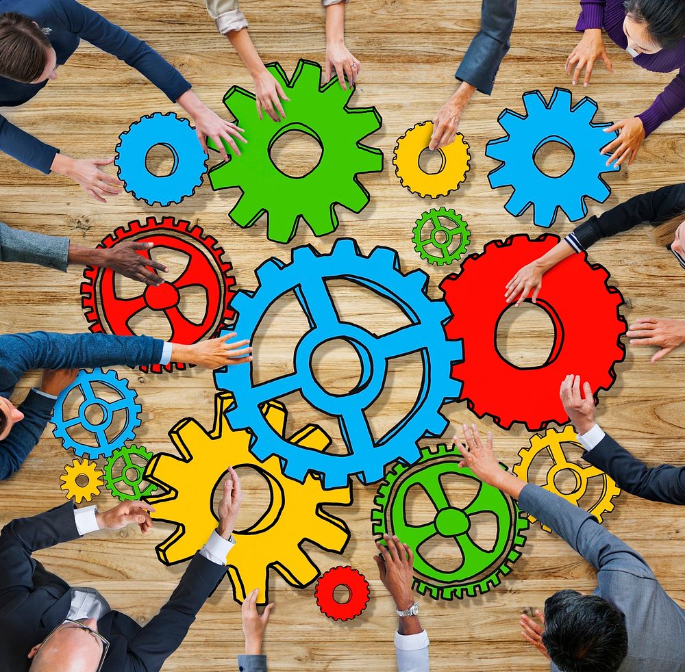 Business People with Gears Photo and Illustration