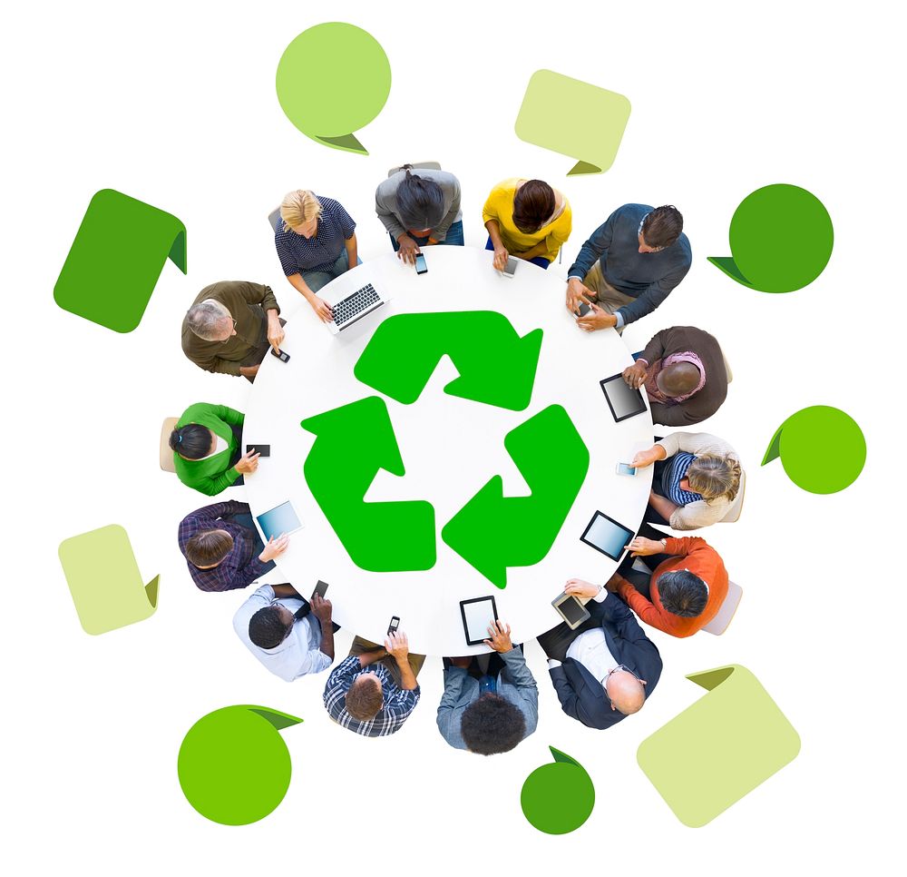 Group of People Using Digital Devices with Recycle Symbol