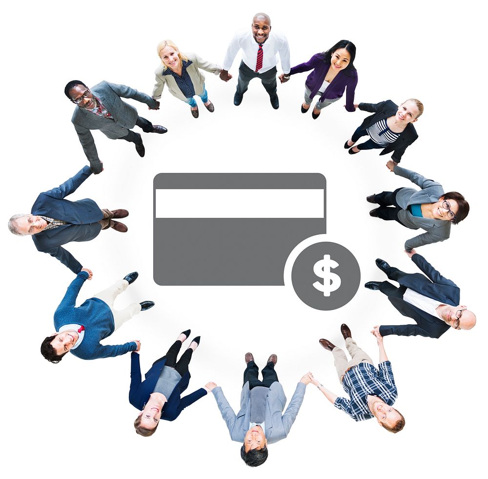 Business People Holding Hands and Credit Card Symbol