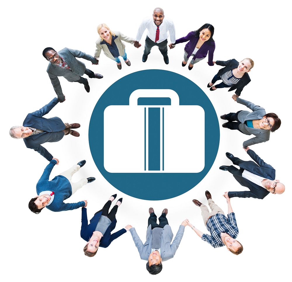 Business People Holding Hands and Briefcase Symbol