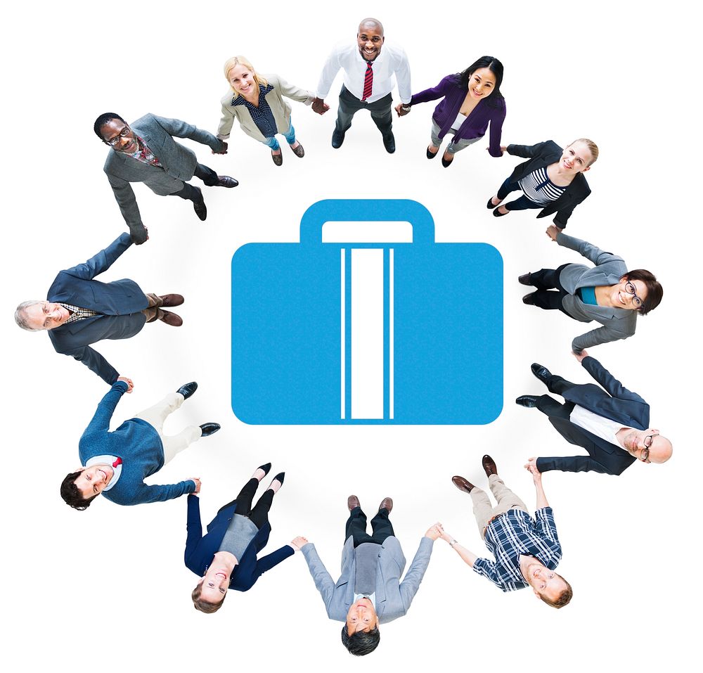 Business People Holding Hands and Briefcase Symbol