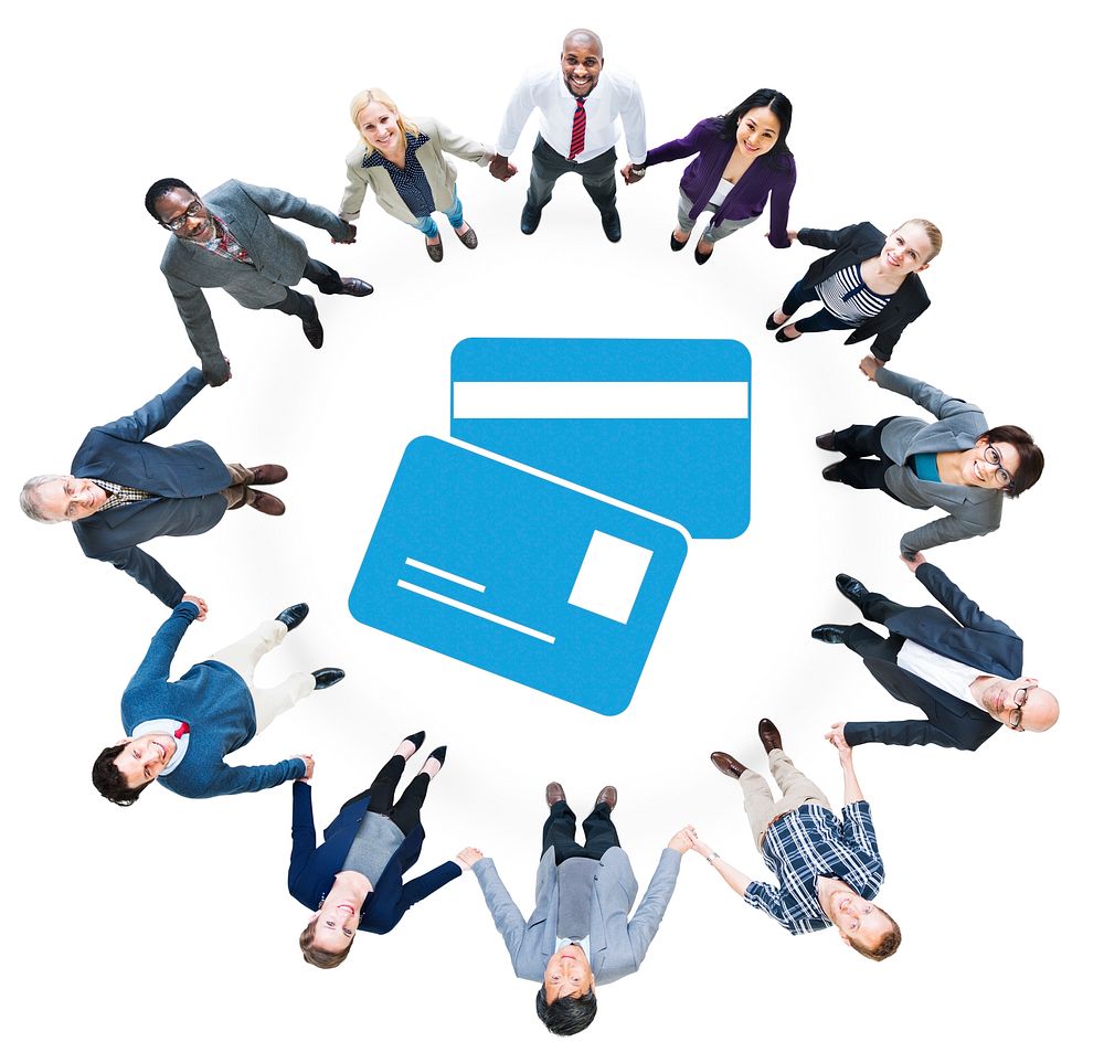 Business People Holding Hands and Card Symbol