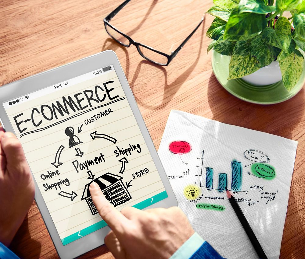 Digital Online Marketing E-Commerce Office Working Concept