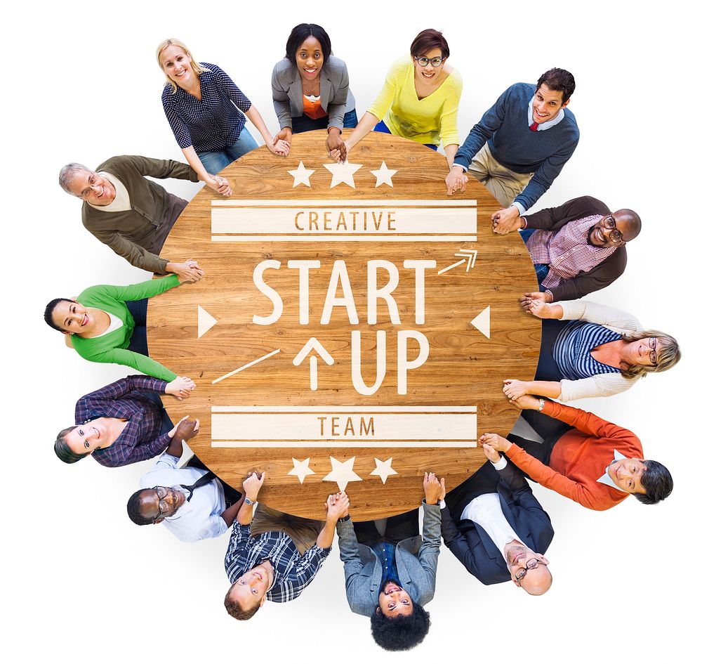 Aerial View of Multiethnic People with Startup Business Concept