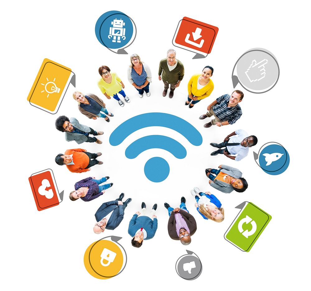 Multi-Ethnic Group of People and Wireless Technology Concept