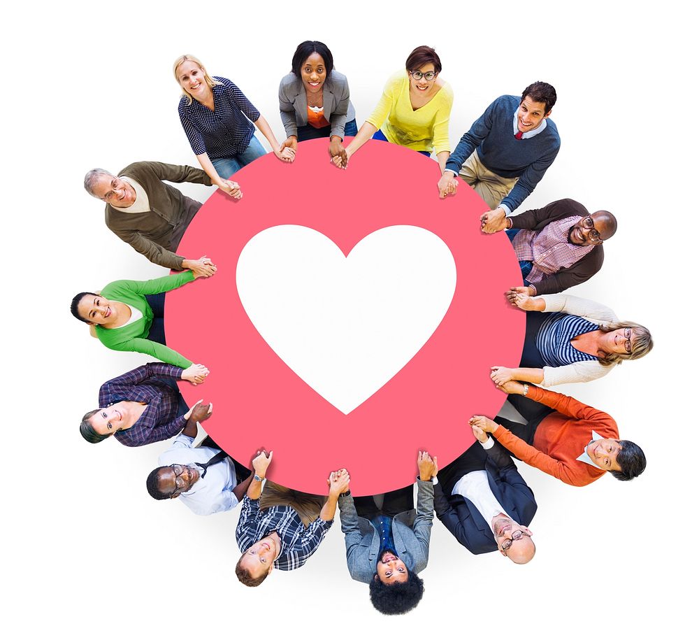 Multiethnic People Holding Hands with Heart Symbol
