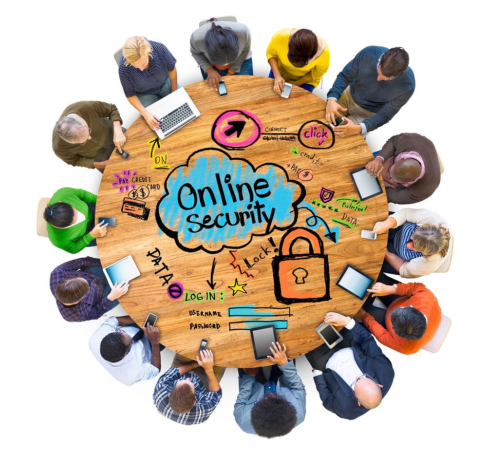 Multiethnic Group of People with Online Security Concept