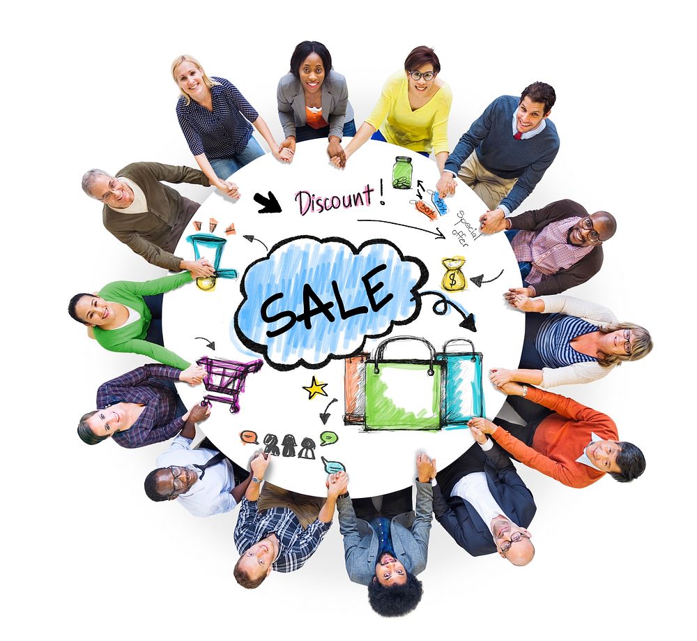 Multi-Ethnic Group of People and Sale Concept