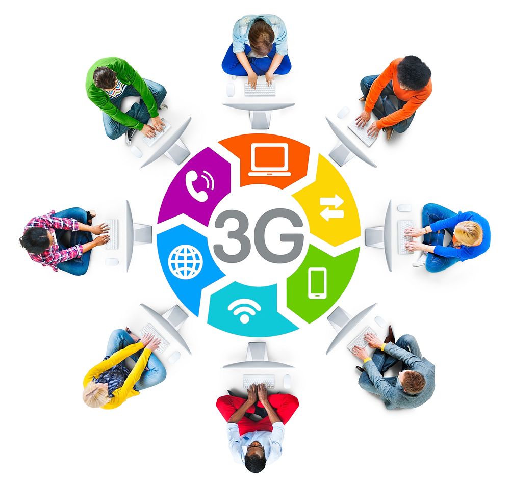 Diverse People in a Circle Using Computer with 3G Concept