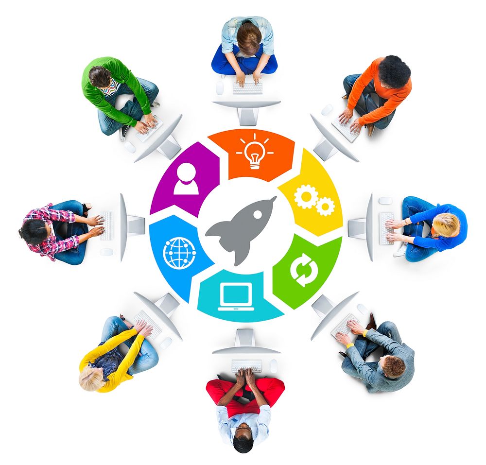 Group of People in Circle with Technology Concept