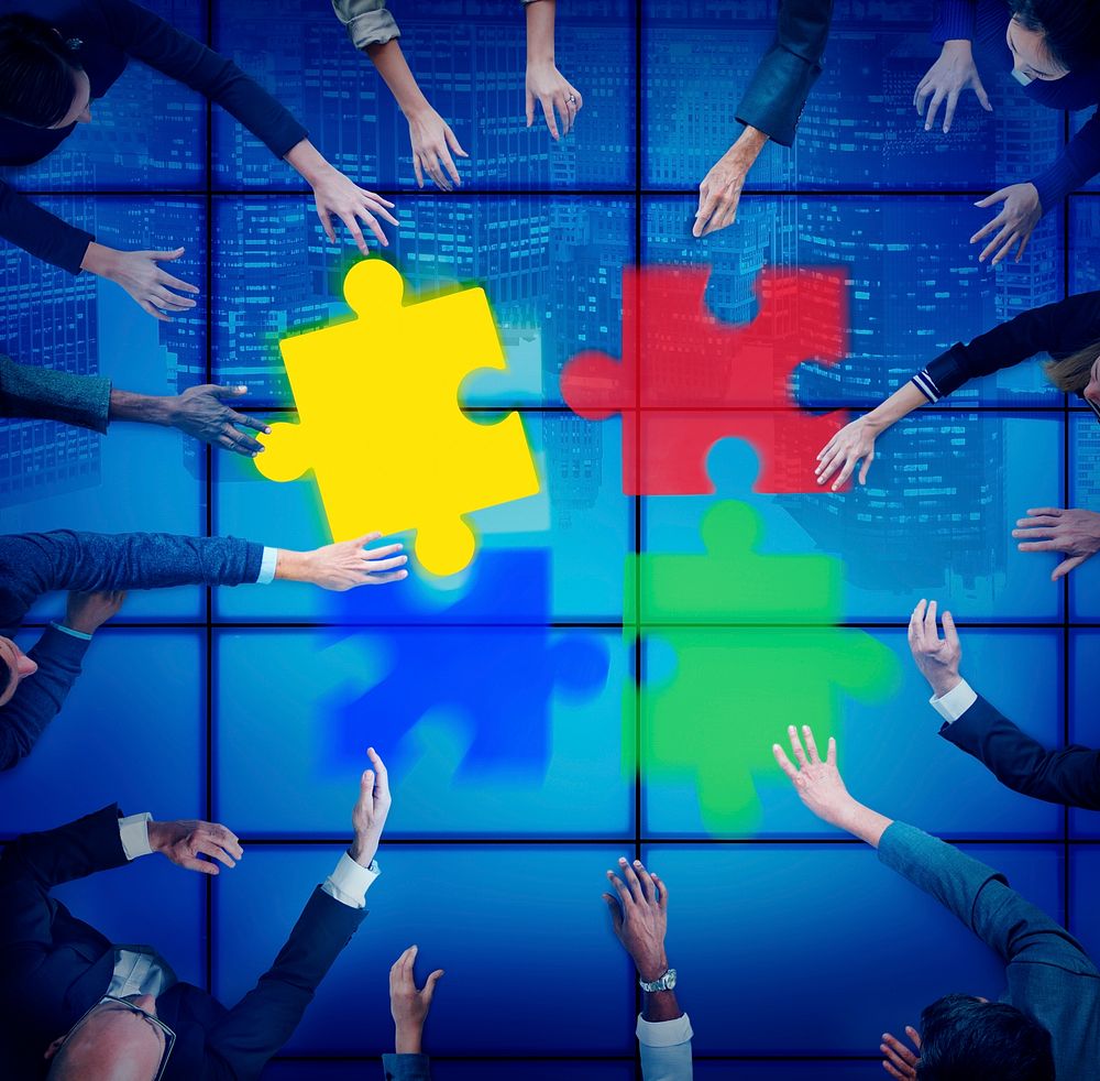 Jigsaw Puzzle Support Team Coopeartion Togetherness Unity Concept