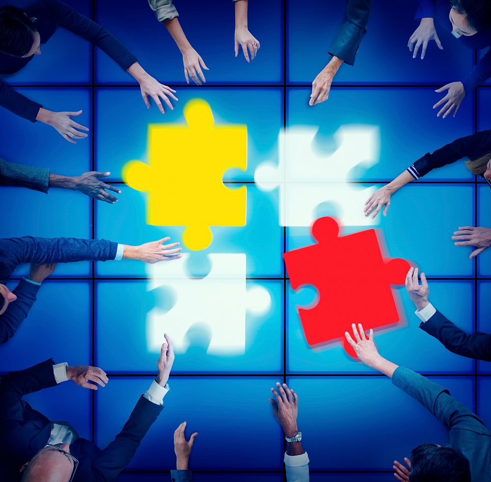 Jigsaw Puzzle Support Team Coopeartion Togetherness Unity Concept