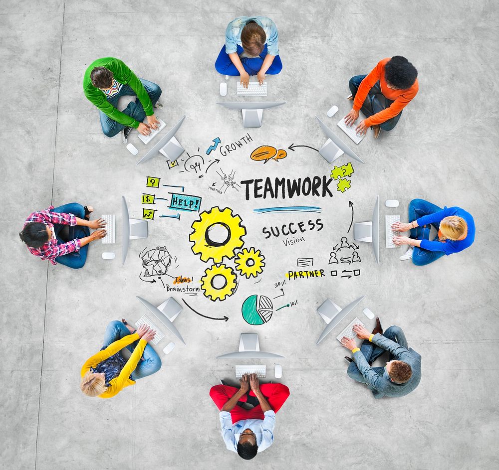 Teamwork Team Together Collaboration Computer Technology Online Concept