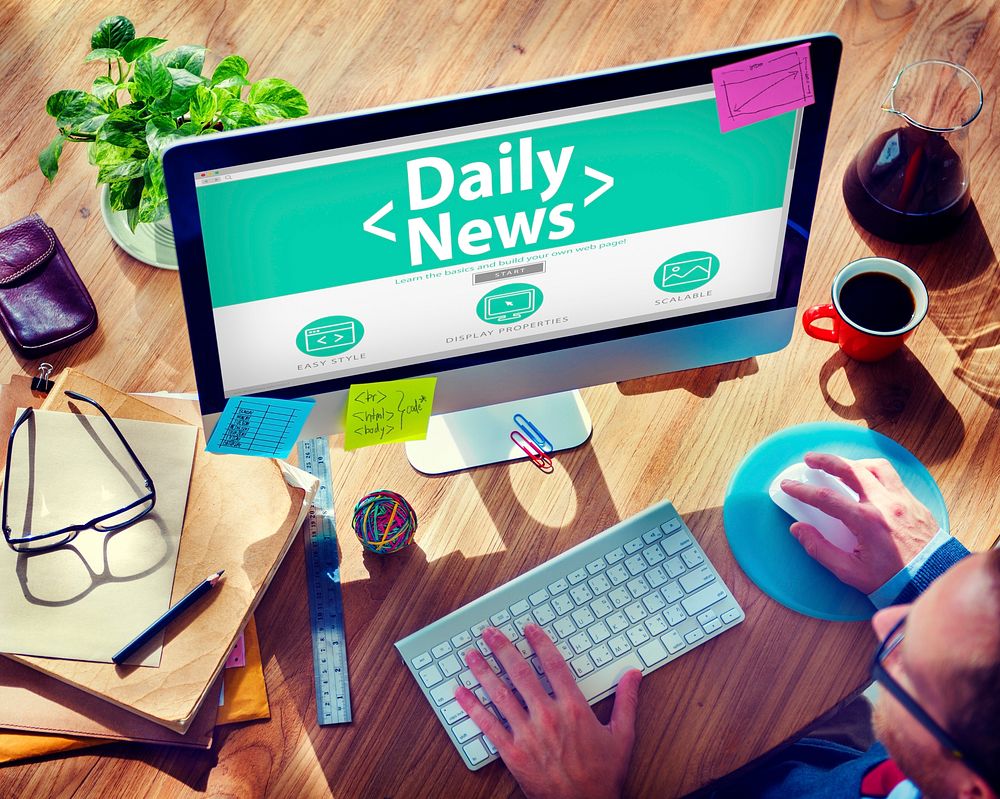 Digital Online Daily News Update Office Working Concept
