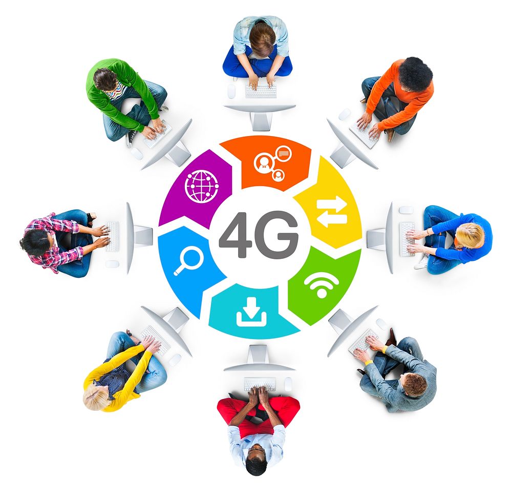 Diverse People in a Circle with 4G Concept