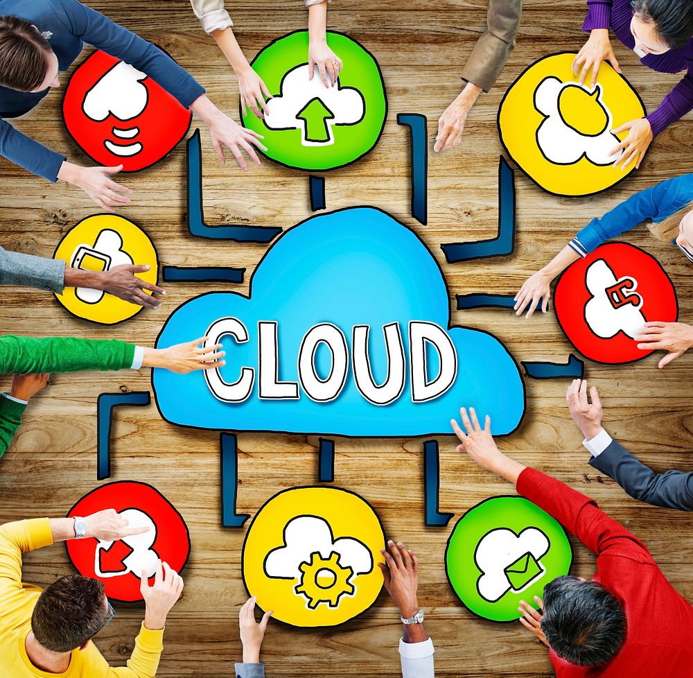 Aerial View of People and Cloud Computing Concepts