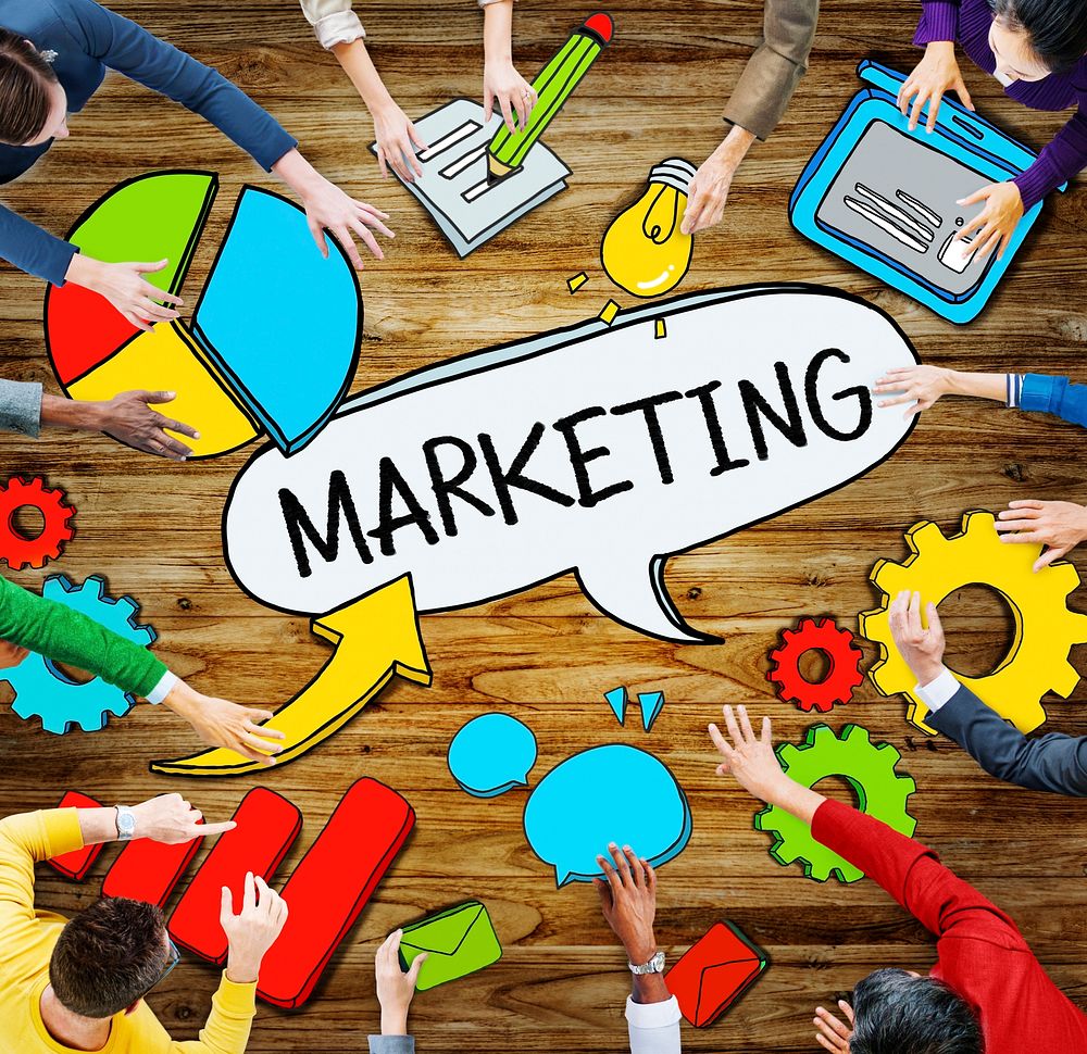 Aerial View of People and Marketing Concepts