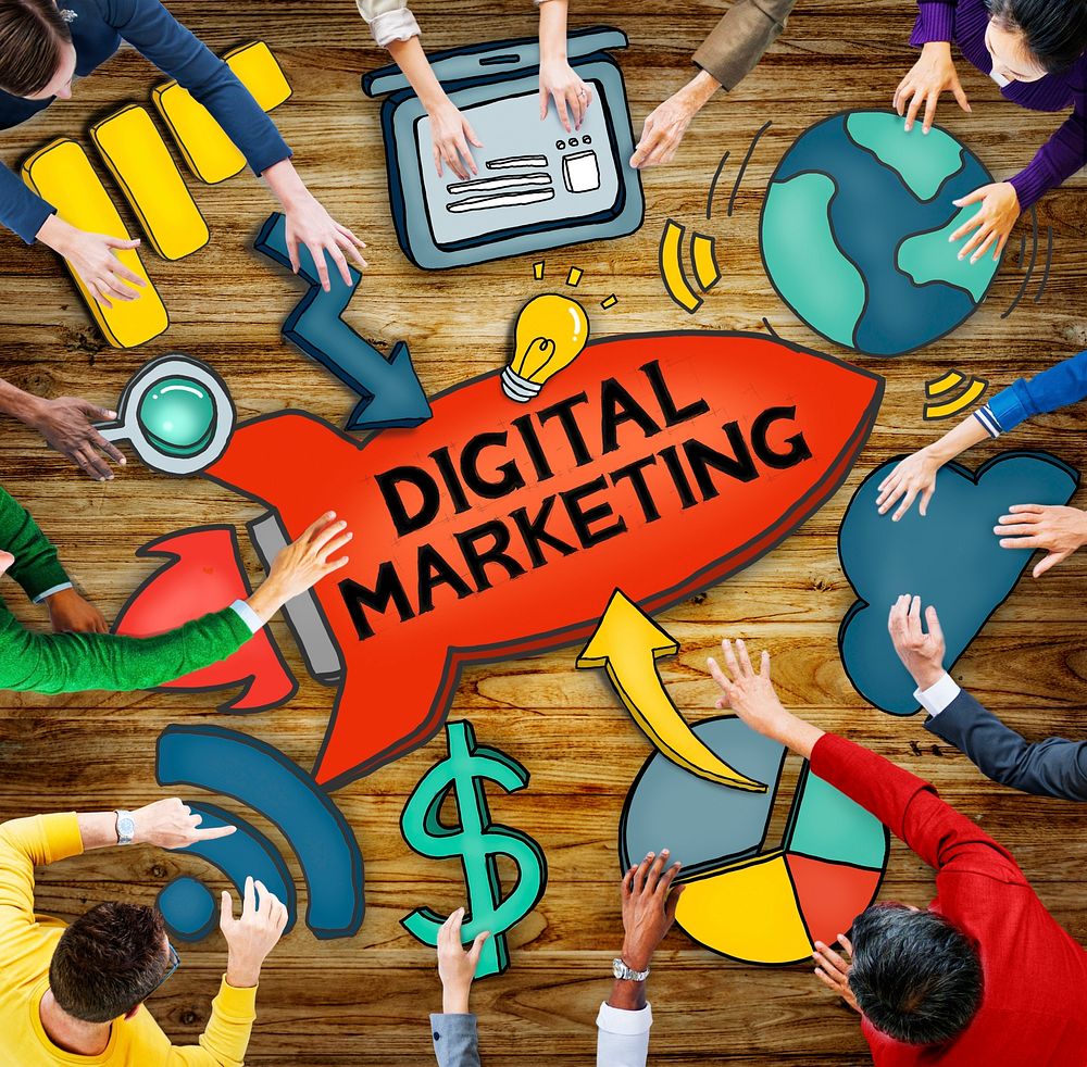 People Teamwork Digital Marketing Advertisement Technology Internet Concept