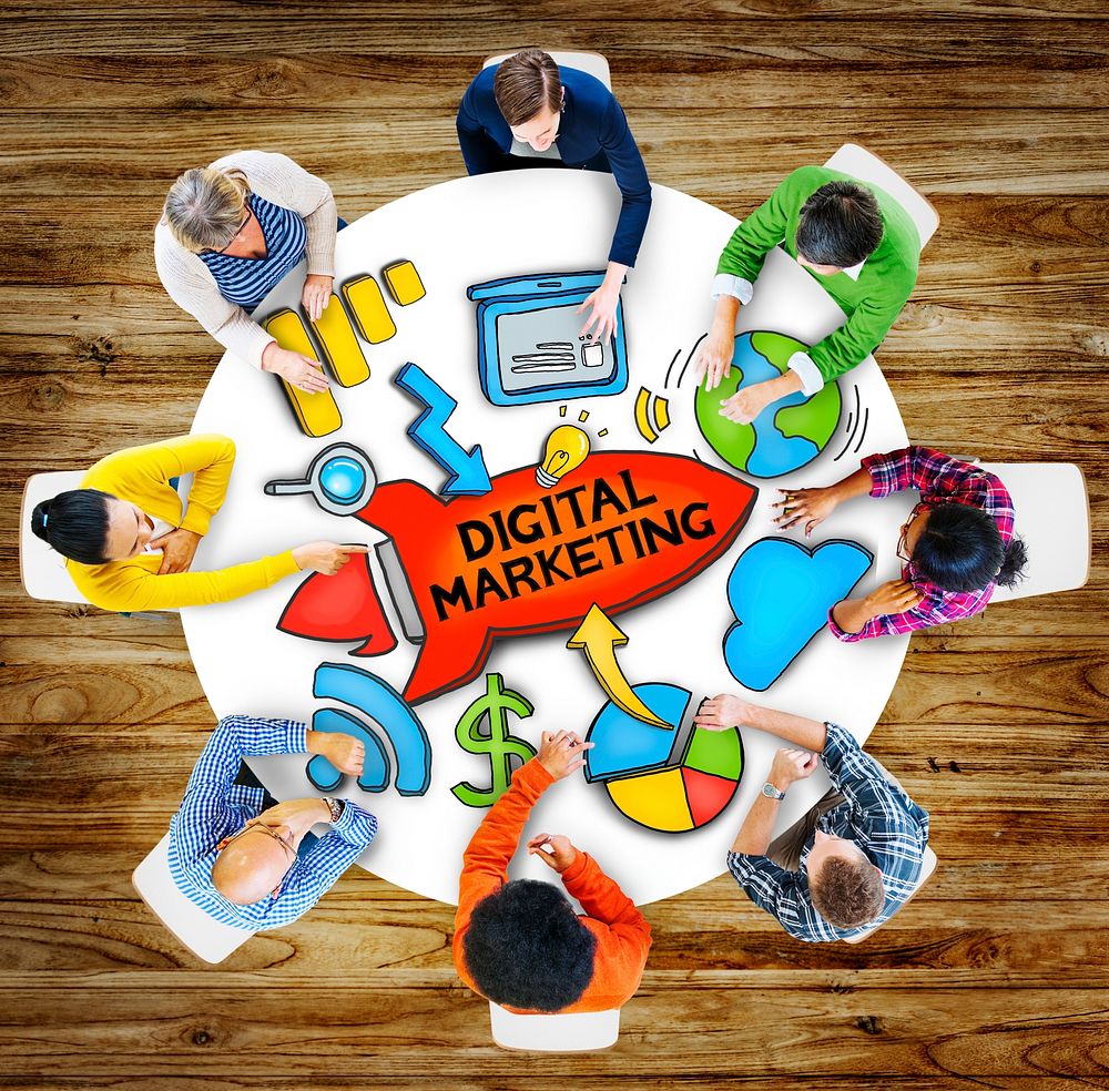 People Teamwork Digital Marketing Advertisement Technology Internet Concept