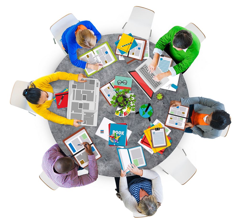 Aerial View People Teamwork Working Studying Contemporary Office