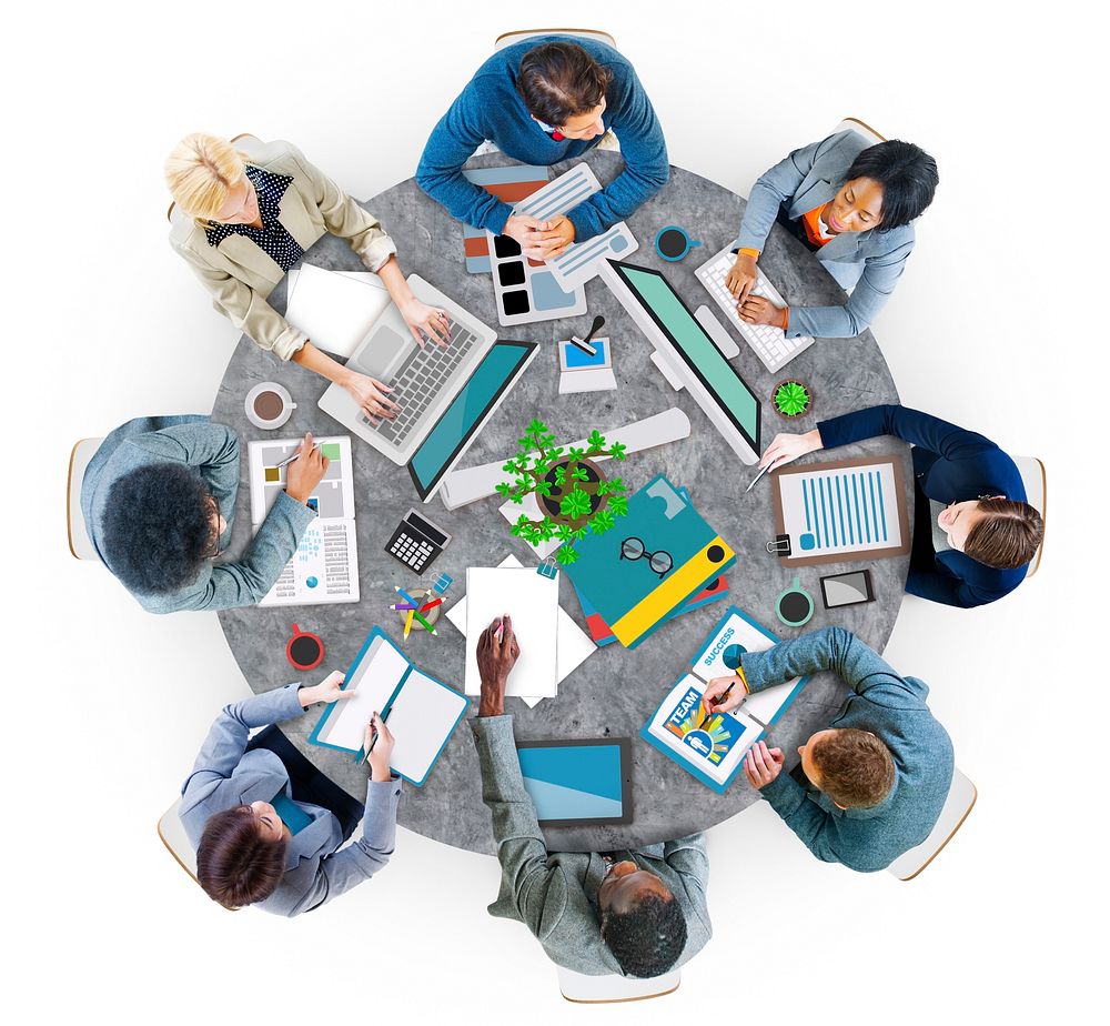 Group of Business People Meeting in Photo and Illustration
