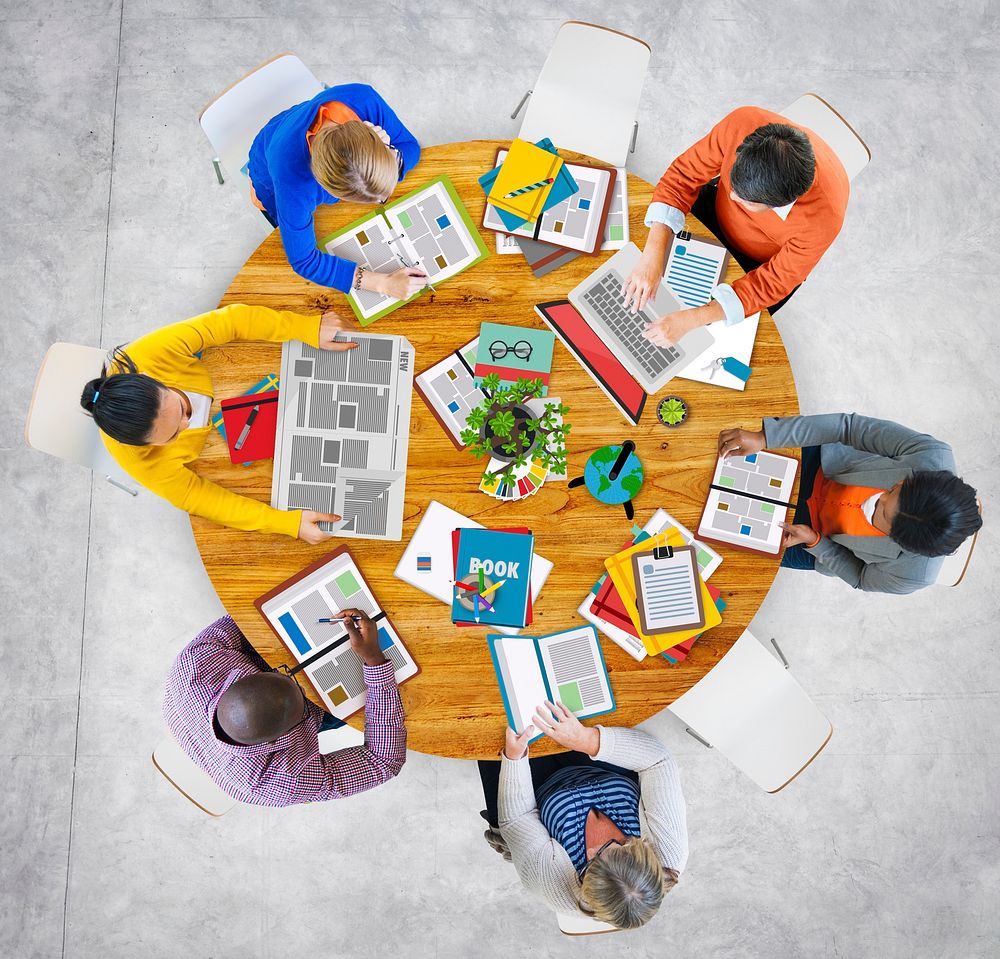 Aerial View of People with Digital Devices