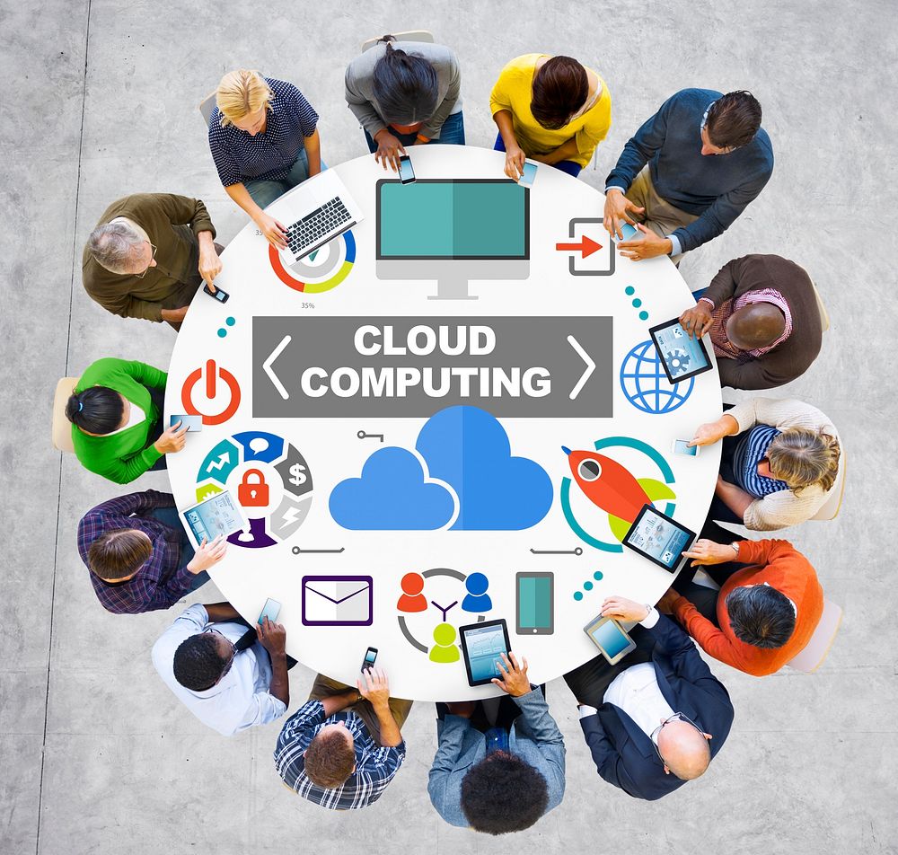 People Digital Device Global Communications Cloud Computing Concept