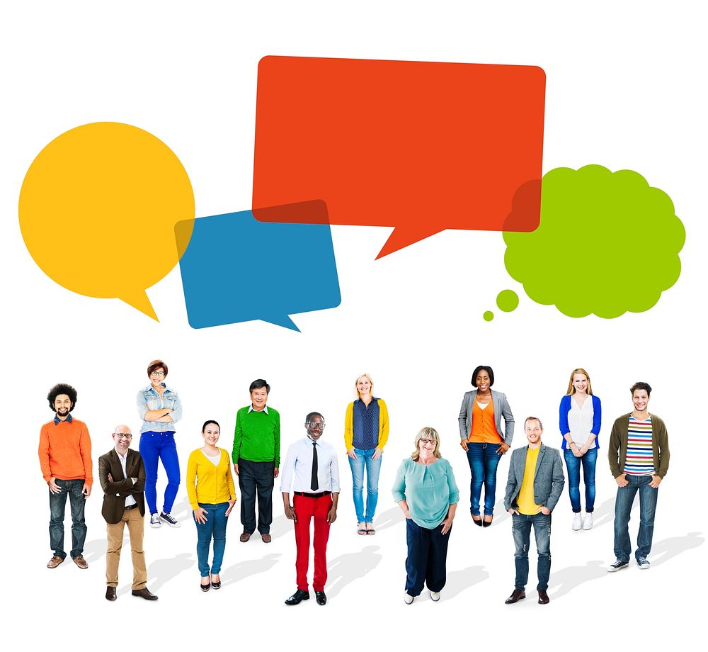 Multiethnic Group of People with Speech Bubbles