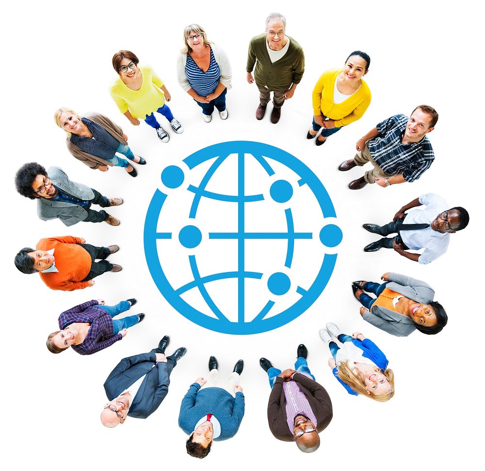Multi-Ethnic Group of People with Globe Symbol