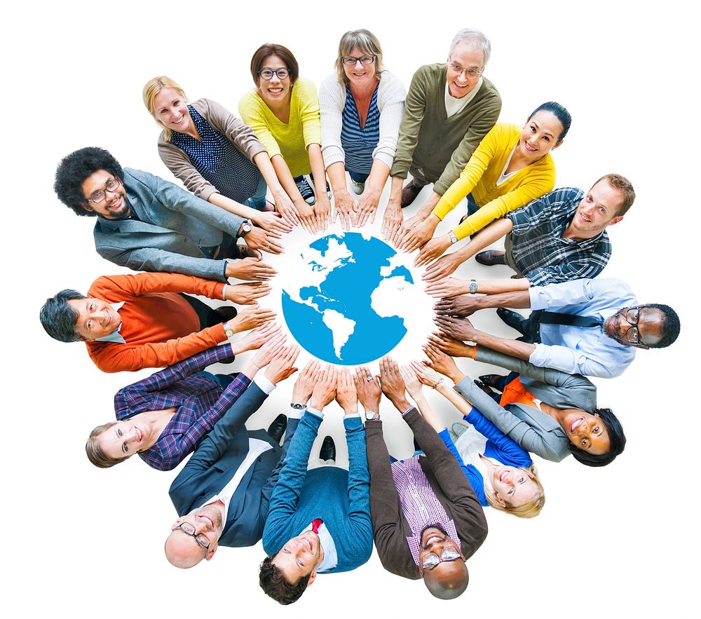 Multiethnic People Forming Circle and Globe