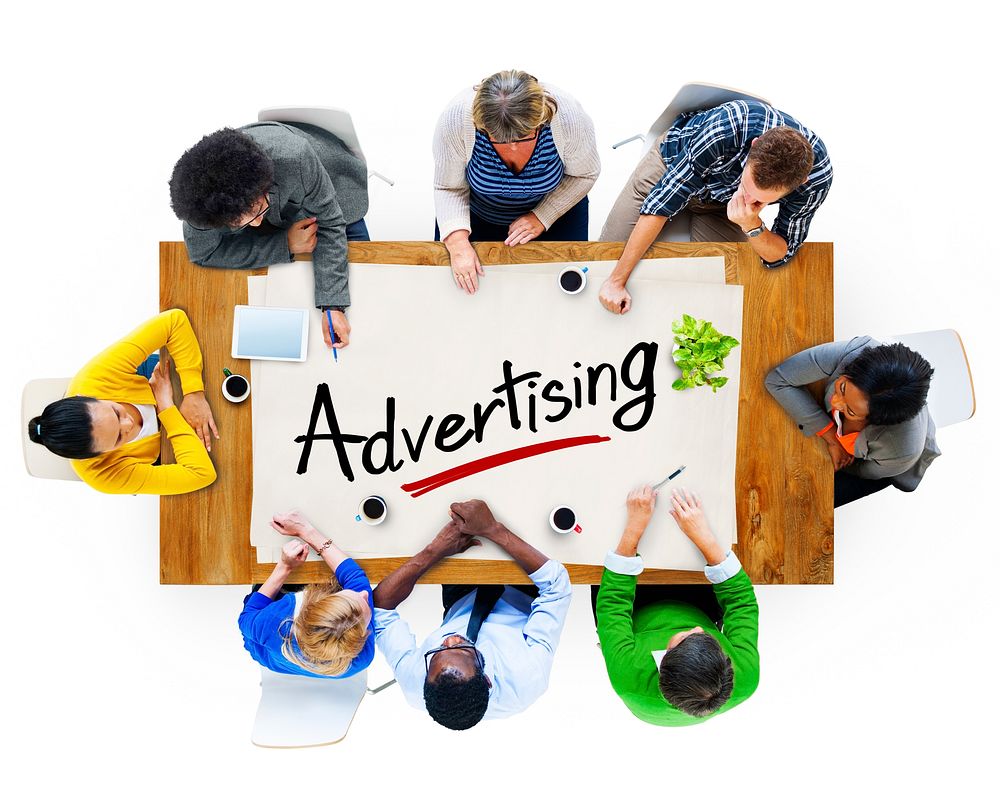 Aerial View of Multiethnic Group with Advertising Concept