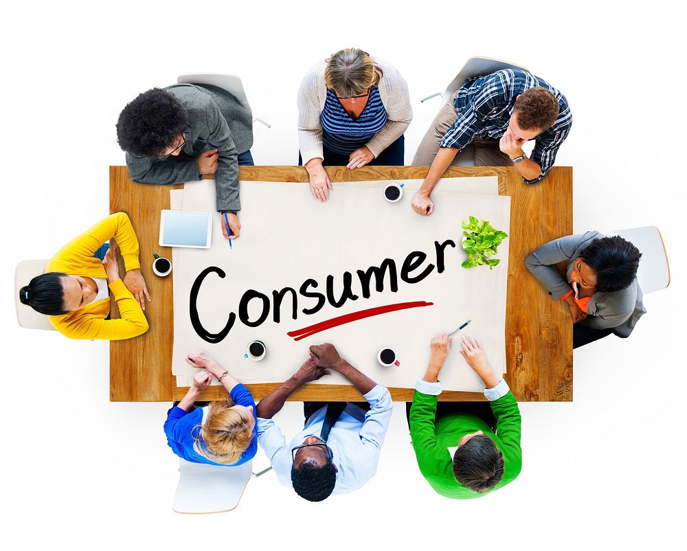 Aerial View of Multiethnic Group with Consumer Concept