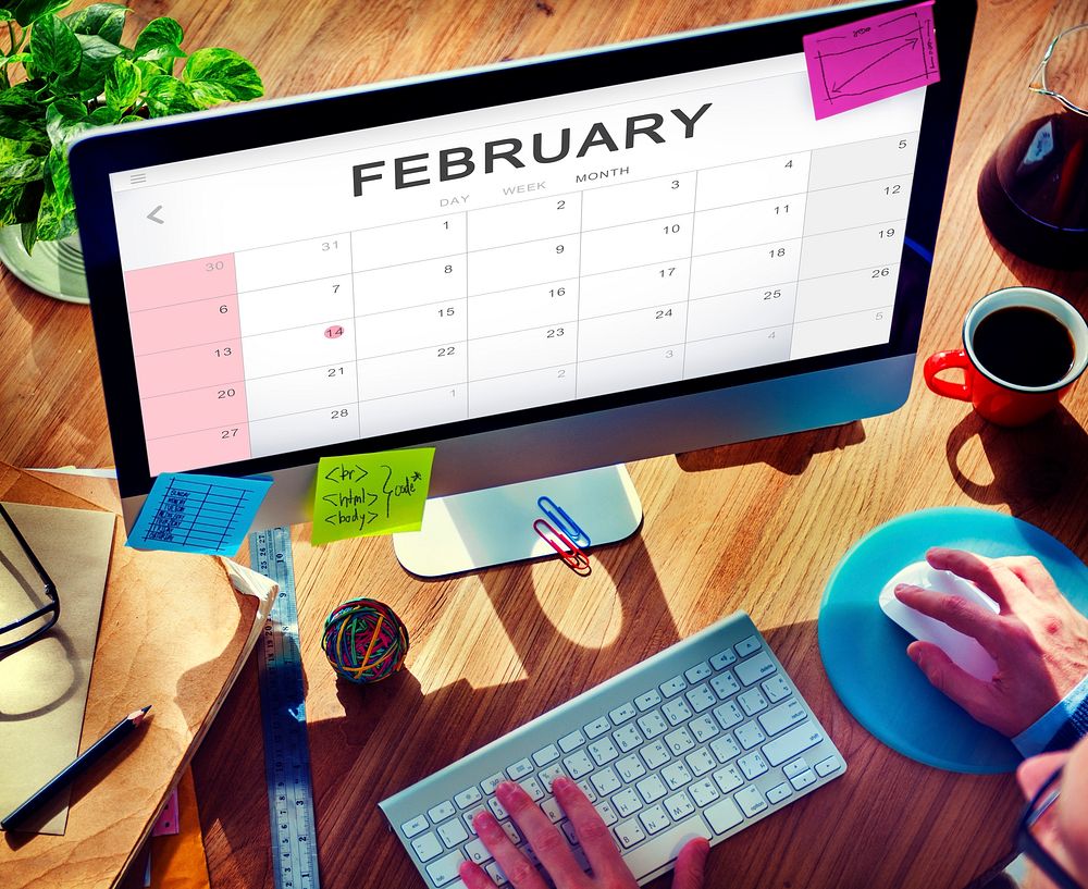 February Monthly Calendar Weekly Date Concept